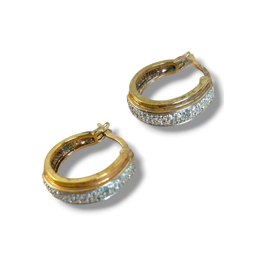 Ross Simons Gold Plated 925 Diamond Accent Huggie Hoop Earrings